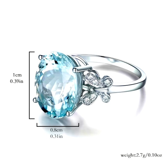♥️Aquamarine Blue Oval Cut Zircon,Butterfly white Zircon stones 18K gold plated - Picture 11 of 12